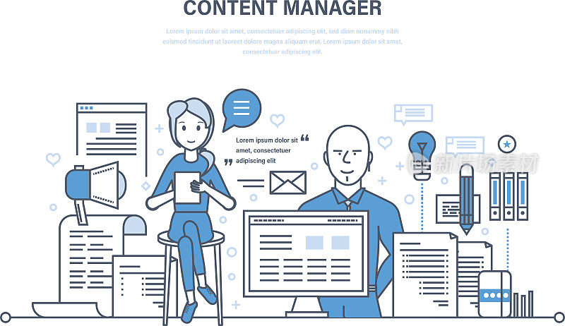 Content manager。现代科技，写作，编辑，处理文本